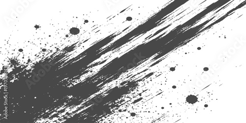 Abstract black ink splat and grunge paint splatter texture design featuring liquid drip spots and a dirty spray pattern vector illustration on a white background element