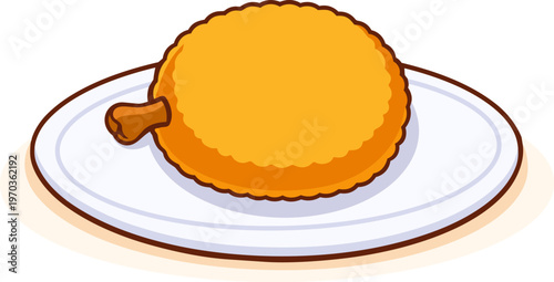 Chicken cutlet on plate in flat vector style, breaded fried meat dish with clean shapes and soft colors, isolated on white background, suitable for menu, restaurant and food design.