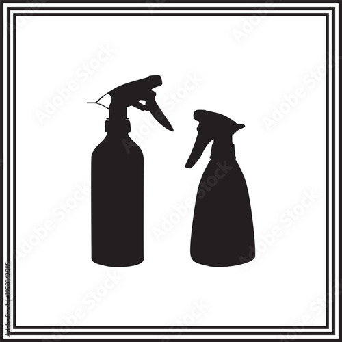 Spray Bottle Silhouette Set Minimalist Cleaning and Household Equipment Illustration