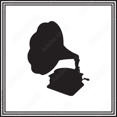 Vintage Gramophone Silhouette Minimalist Retro Music Player Illustration