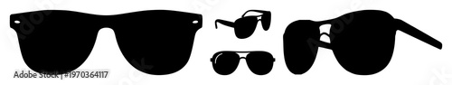 Sunglasses set with solid black icon design featuring eye protection, fashion accessory, graphic illustration with stylish silhouette and monochrome.