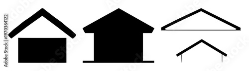 Roof icon set with simple black silhouette on white backdrop featuring architecture, house, building with silhouette and minimalism
