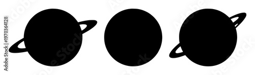 Planet icon set with solid black silhouette on white background featuring celestial object, space, astronomy with vector and minimalism