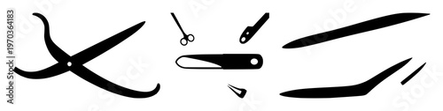 Surgical scalpel blade set with solid black icon on pristine white background featuring medical, surgical, cutting with symbol and instrument
