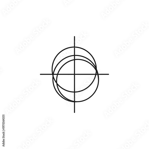 Abstract circular target with multiple overlapping ellipses and crosshairs in minimalist design.