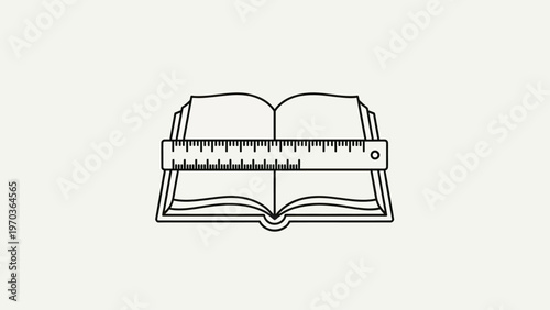 An open book with a ruler across its pages, symbolizing measurement and learning