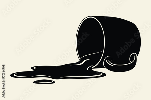 Minimalist Coffee Mug Spill Illustration on White Background