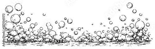 Bubbles and Sea Foam Border Hand Drawn Soap Suds or Carbonated Water Vector Illustration