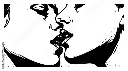 Romantic Kiss Close Up Illustration Couple Intimacy and Love Passionate Relationship Vector