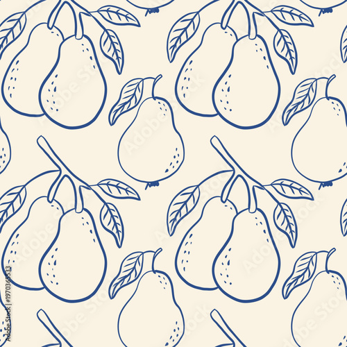Pear Fruit with Leaves Outline Pattern