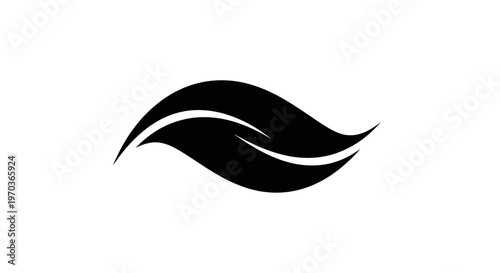 A stylized black leaf design element.