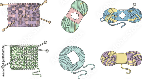 Colorful vector illustration of knitting yarn and needles symbolizing craft, creativity, and handmade design