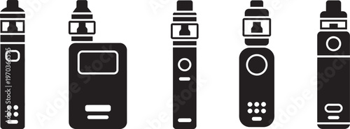 Electronic Cigarette Vape Icon Set, vape device and e-cigarette vector icons, smoking replacement symbols, modern vaping concept, editable illustration set