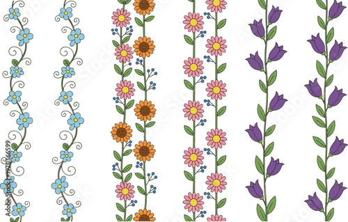 Colorful vector illustration of floral borders symbolizing nature, decoration, and creative design