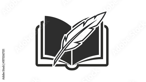 An open book with a quill pen resting on its pages