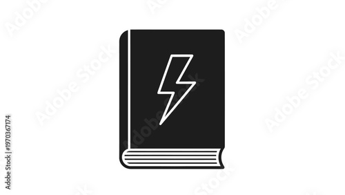 A black book icon with a white lightning bolt on its cover