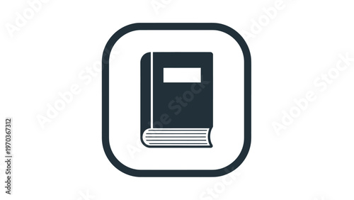 Minimalist dark blue book icon with a rounded square border