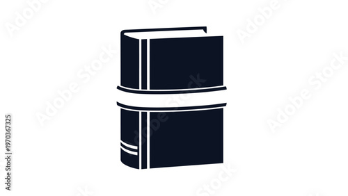 Dark, upright book with white horizontal band and two vertical lines