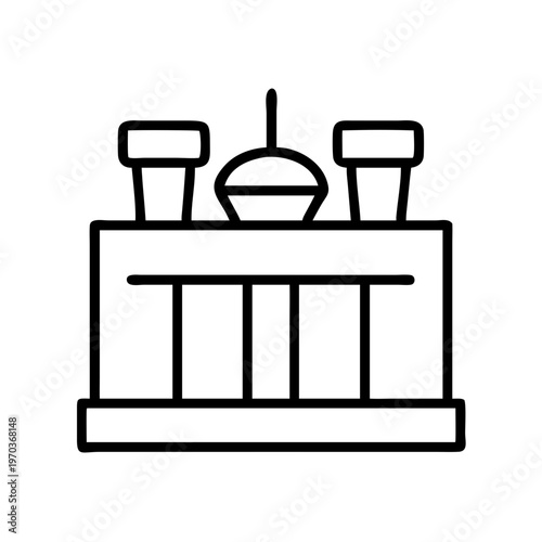 Minimalist bar counter icon vector, modern drink station line art, cafe service desk illustration, simple beverage stand graphic