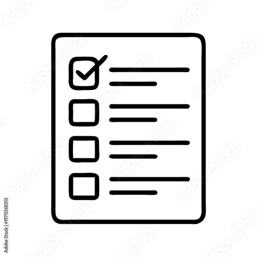 Hand drawn checklist vector icon, simple doodle survey form with check mark, minimalist document outline for business tasks and productivity