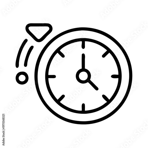 Minimalist clock icon with motion lines, black line art watch symbol for time management, modern vector illustration for productivity and scheduling