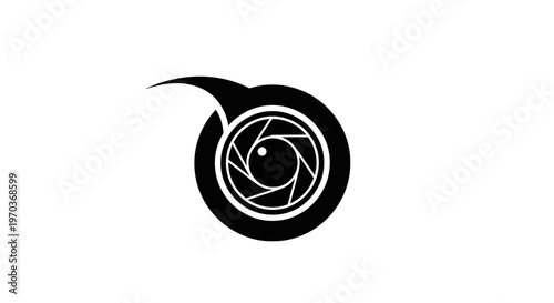 Black and white camera shutter icon.