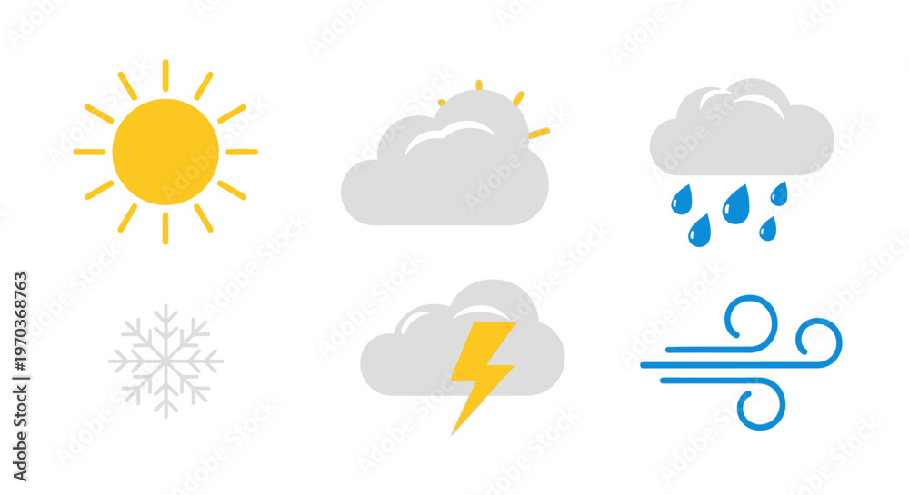 Obraz premium Weather icons set illustration sun clouds rain snow lightning wind