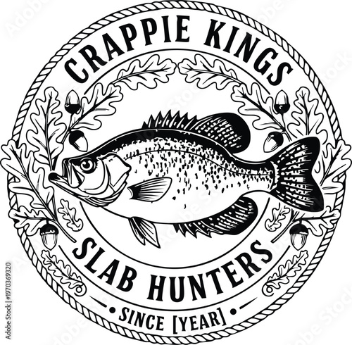 Crappie kings slab hunters vintage badge vector