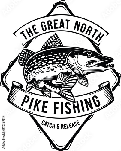 Great north pike fishing vintage logo vector