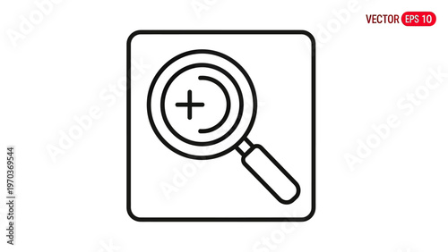 Square icon with magnifying glass and plus symbol, indicating zoom in