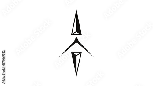 Minimalist abstract symbol featuring two opposing pointed shapes in black