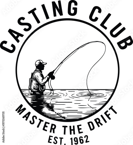 Casting club master the drift fishing badge vector