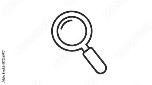 A simple black line icon of a magnifying glass on a white background