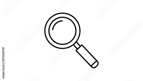 Simple black line drawing of a magnifying glass on a white background