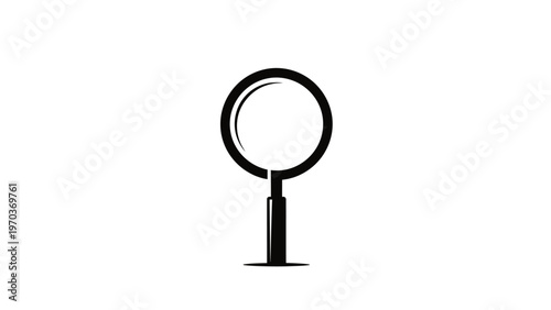 Black magnifying glass icon against a white background