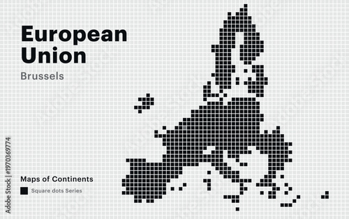 Geometric Pixelated EU Map and Brussels Capital City