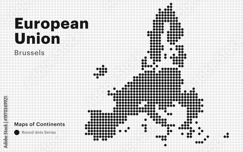 European Union Map and Brussels Capital in Dotted Style