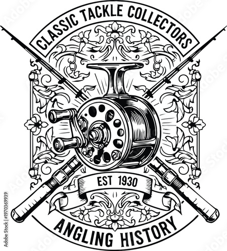 Classic tackle collectors angling history vintage badge vector