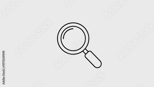A minimalist black outline drawing of a magnifying glass against a light grey background