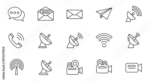 Communication icons set messages mail signals and broadcasting technologies high quality