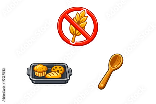 A collection of three illustrated stickers including a red