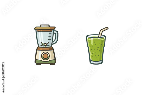 A vector illustration featuring a kitchen blender and a glass of