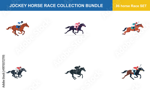 Jockey horse race collection bundle with six horse illustrations