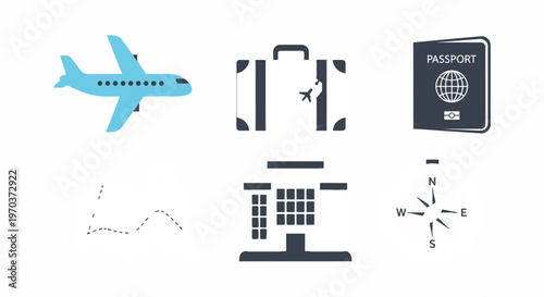 Travel and tourism concept airplane suitcase passport map and compass vector