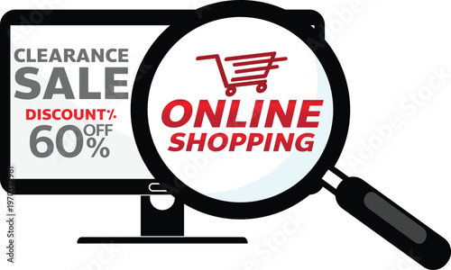 Online shopping sale a magnified view of discounts and e commerce