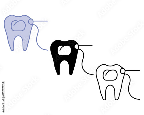 Orthodontic Dental Floss Threader Icons - Silhouette, Line Art, Two Tone. icon