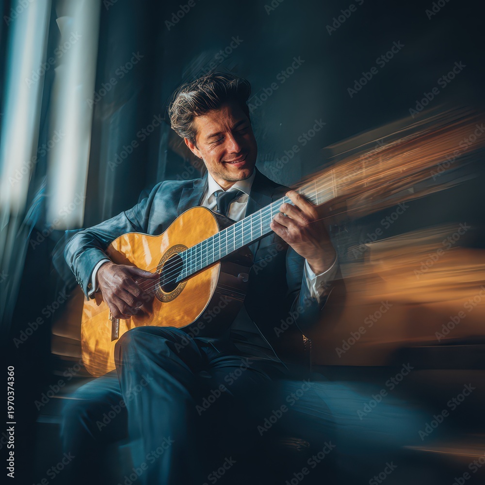 Obraz premium Joyful young man playing guitar