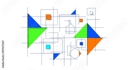 Geometric shapes in colorful composition.