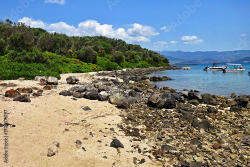 Greece - view on the coast of Monolia island next to the Lichadonisia beach