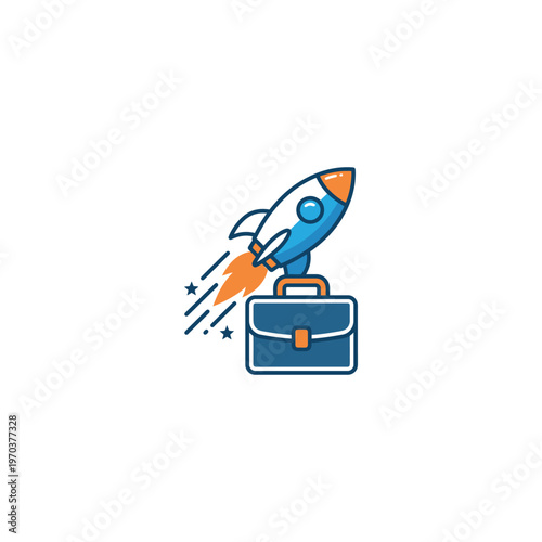 Rocket ship launching from briefcase fast.